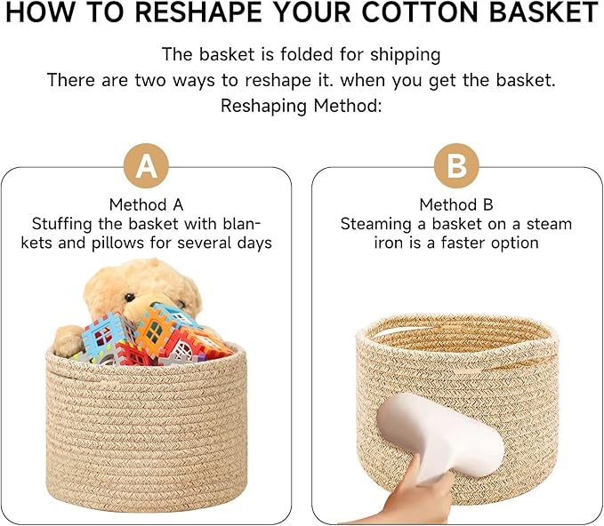Small Basket for Organizing | Cube Shelf Closet Storage Baskets | 9.7×9.7×7.1” | Woven Rope Gift Basket | Nursery | Round 3 Packs Black Brown