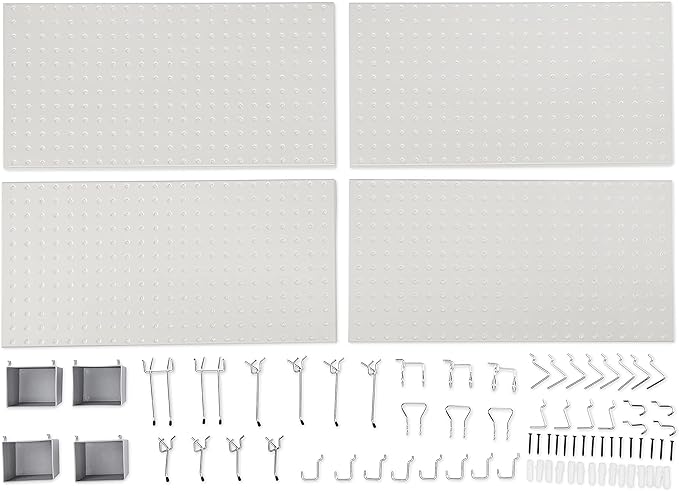 Amazon Basics Rectangular Metal Pegboard Kit for Wall Storage, Rust and Scratch Resistant, 48-Piece, Gray