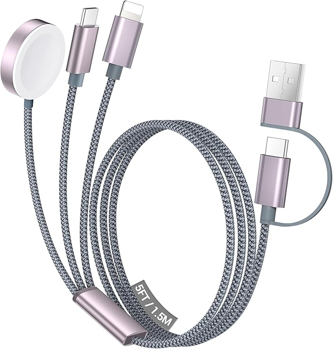 Temdan for Travel Vacation Essentials,3 in 2 USB C Cable for Apple Watch Charger/iPhone 17 Charger/Lightning,Multi Charging Cable Cord,Camping Essentials,Portable Designed for iWatch &iPhone 16-12-5FT