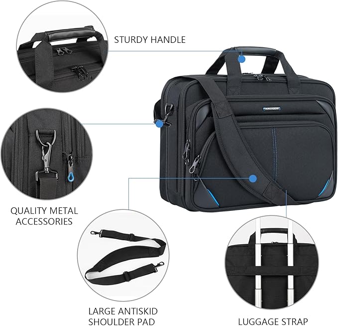 KROSER Laptop Bag 17.3 Inch Premium Laptop Briefcase, Expandable Laptop Shoulder Messenger Bag Durable Computer Case
