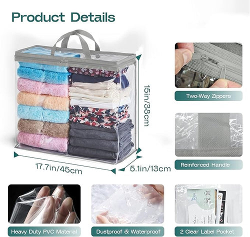 10 Pack Clear Storage Bags for Clothes, 22L Blanket Storage Bags, Under Bed Storage, Closet Organizers Bag, Upgraded Version Two-Way Zippers Design(Grey, 10PACK)