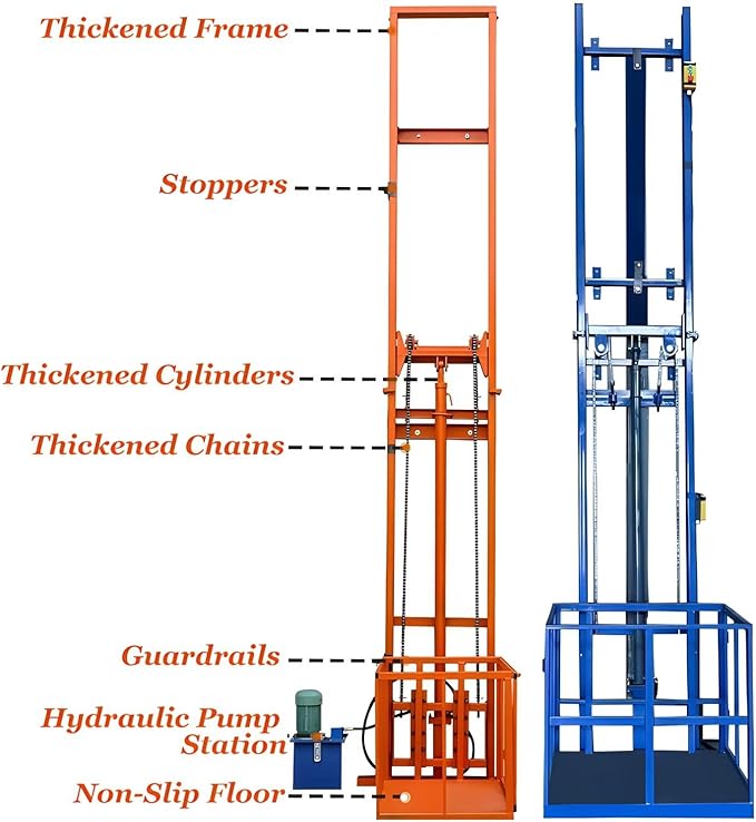 1Ton/2200Lbs Load Capacity Electric Lift Platform Table,23FT Lifting Height Hydraulic Lifting Rail Hoist,Wall Mounted Factory Warehouse Home Space Dedicated Freight Elevator
