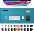 Aothia Leather Desk Pad Protector, Mouse Pad, Office Desk Mat, Non-Slip PU Leather Desk Blotter, Laptop Desk Pad, Waterproof Desk Writing Pad for Office and Home (Turquoise,23.6" x 13.7")