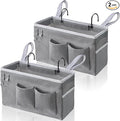 2pcs Bedside Caddy Hanging Storage Bag, Water Cup Holders, Organizer Baskets with Pockets for Bunk Bed Shelf, Hospital Beds, Loft & Dorm Rooms Accessories (Bedside bag-Grey)