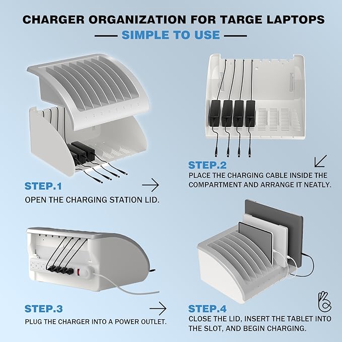 6-Pack | Pochar 8-Device Universal AC Laptop Charging Station for Multiple Laptops - Chromebook Organizer for Classroom - Fits up to 15.6'' Screensize and 1.4'' Thick (Gray)