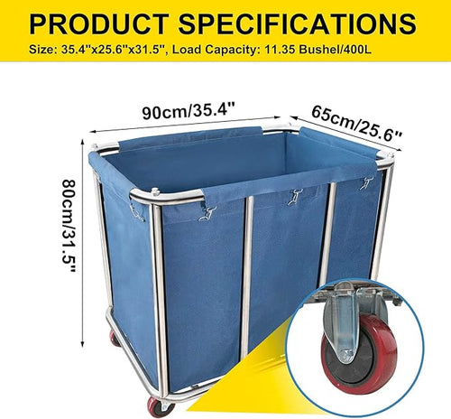 11.35 Bushel Industrial Rolling Laundry Cart,Laundry Basket Bulk Truck Commercial Household,Large Heavy Duty Laundry hampers with Wheels,35.4''Lx25.6''WX31.5''H,400L
