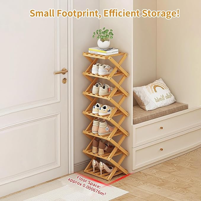 YYW Bamboo Shoe Rack for Entryway,Installation-Free and Foldable Vertical Shoe Storage Organizer,Free Standing Shoe Racks Shelf Closet Shoe Organizer for Living Room (Nature-5 Layers)