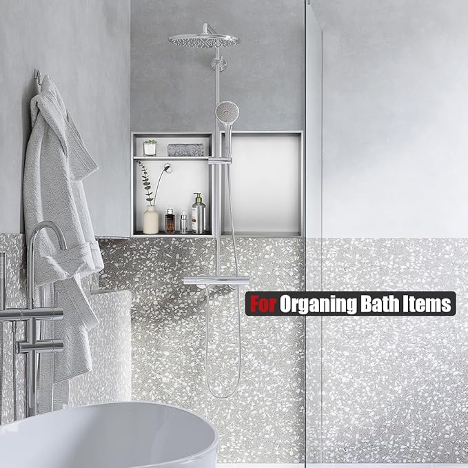 JQK Shower Niche No Tile Need, 18"×14" Brushed Nickel Bathroom Insert Shelf, 304 Stainless Steel Recessed Shower Caddy Organizer Storage, SNL1814-BN