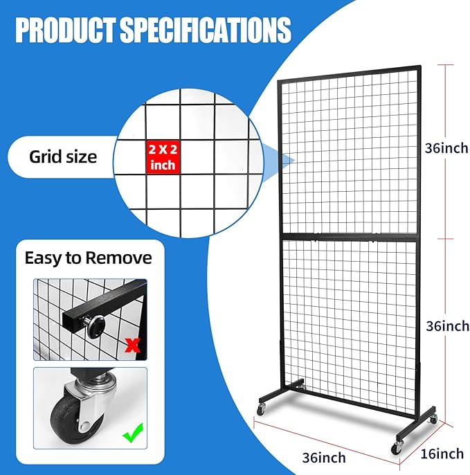 Grid Wall Panels, 2 Packs 3'x 6' Grid wall Panels Stand with T-Base, Black Wire Gridwall Display Rack, Craft Show Display Rack, Art Gridwall Display Stand
