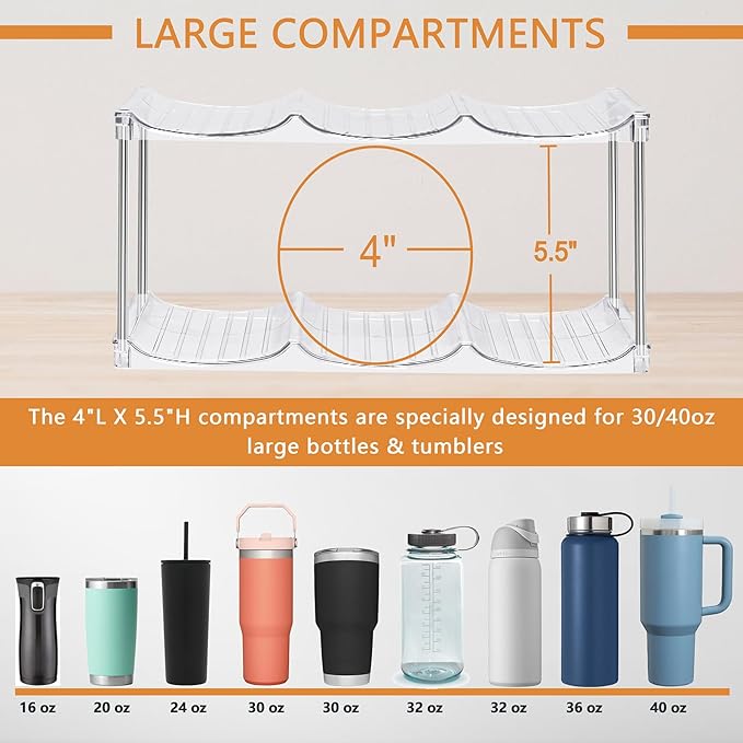 Water Bottle Organizer for Stanley 40 oz Tumbler - Large Capacity Water Bottle Holder for Cabinet, Kitchen Organizers and Storage for Stanley Cup Accessories, Tumbler Organizer Storage Rack, 4 Pack