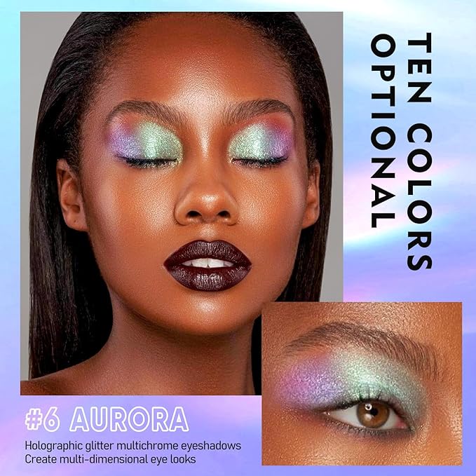 MAKI YIKA 5Pc Glitter Eyeshadow Liquid Multichrome Eyeshadows Long Lasting, Metallic Chameleon Eye Shadow Smudgeproof Holographic Eye Topper Glitters (#1+2+3+5+6)