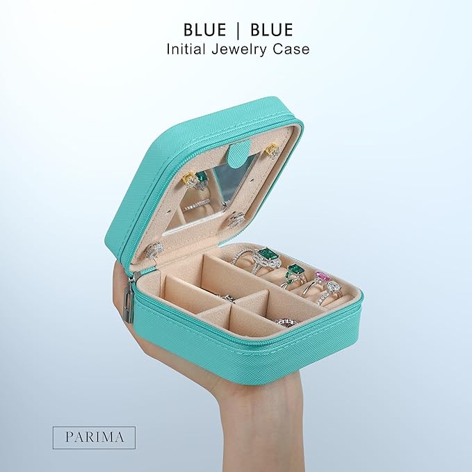 Parima Initial Jewelry Box for Women Girls, Jewelry Travel Case | Chenille Letter Patches Jewelry Box | Multifunctional Personalized Travel Jewelry Case | Birthday Gifts - Letter D, Aqua Blue