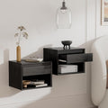 Mid Century Modern Floating Nightstand Set of 2, Wall Mounted End Table with Drawer and Open Compartment Wooden Bedside Night Stand Small Storage Cabinet for Bedroom, Black