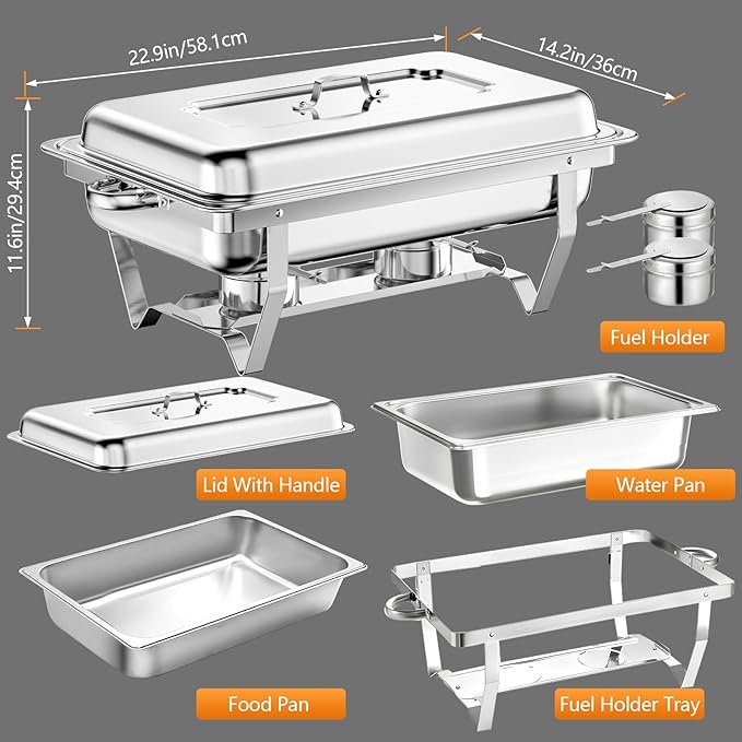Chafing Dish Buffet Set, 8QT Stainless Steel Chafing Dishes for Buffet, Full Pan Chafing Dish, Buffet Servers and Warmers for Party, Wedding,Catering (10 PACK)