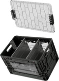 SIDIO Full-Size Collapsible Crate - Heavy Duty Stackable Storage Bin with Lid & 2 Short-Ways Dividers, Durable Plastic Organizer for Home, Office, Garage & Outdoor Use (Stealth)