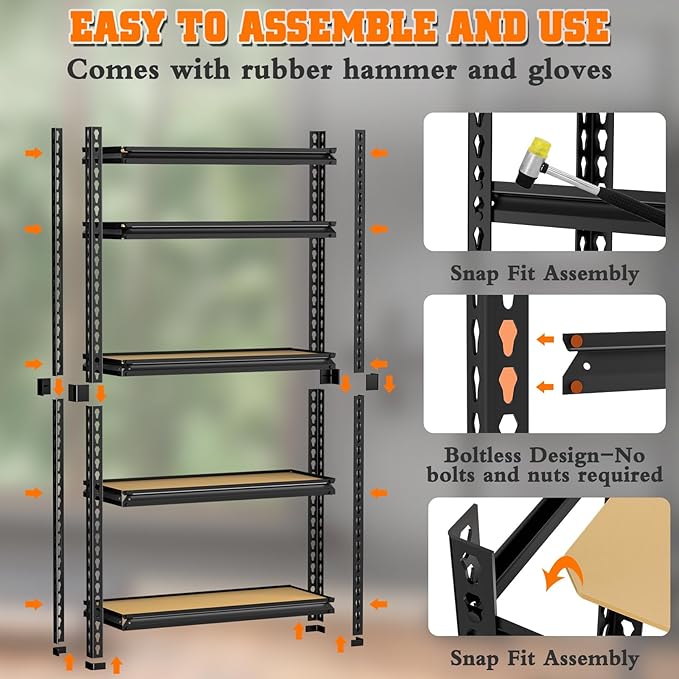 LEVELEVE 5-Tier Heavy Duty Storage Shelving Unit, 2020 lbs Capacity, Adjustable Metal Utility Shelf, 48" L x 18" W x 73" H for Garage, Kitchen, Pantry, Basement, Bathroom, Laundry,3 Pack