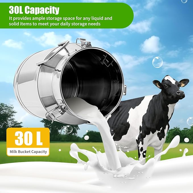 30L / 7.95Gallon Transport Cans Stainless Steel Milk Can Milk Bucket Wine Pail Bucket Milk Can Tote Jug with Sealed Lid Heavy Duty Wine Pail Liquid Storage