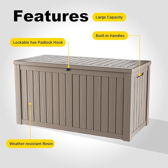 DRATO 180 Gallon Outdoor Storage Box, Large Waterproof Deck Box, Lockable Resin Storage Container with Reinforced Support for Patio Cushions, Garden Tools, UV-Resistant Outdoor Chest（Gray，180 Gallon）