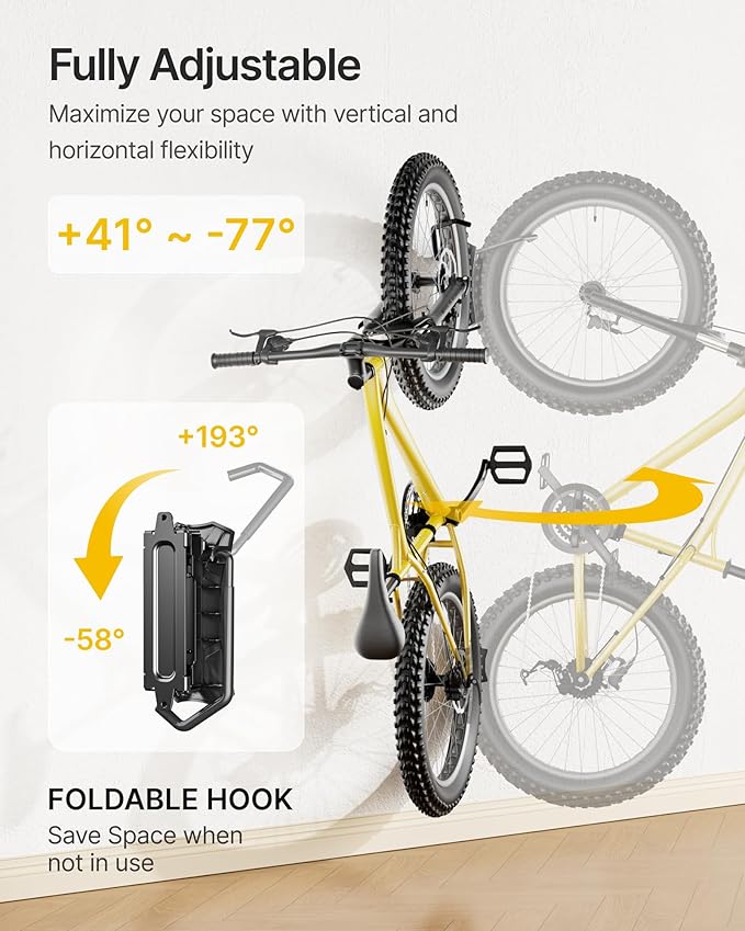 monTEK Bike Wall Mount for 4.5" Tire Width, Swivel Bike Wall Hanger Holds Up to 77lbs, Space-Saving Bike Rack Garage, Heavy Duty Bike Storage for Bedroom Home Office, 3 Pack