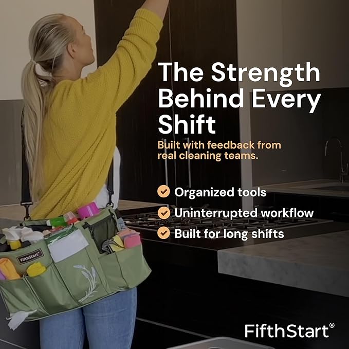 FifthStart Multiuse Organizer Bag - X-Large, Blue - 9 Pockets & Mesh Base for Cleaning Supply Organizer - Adjustable Waist & Shoulder Straps for Cleaning Caddy - Use as Housekeeping Caddy
