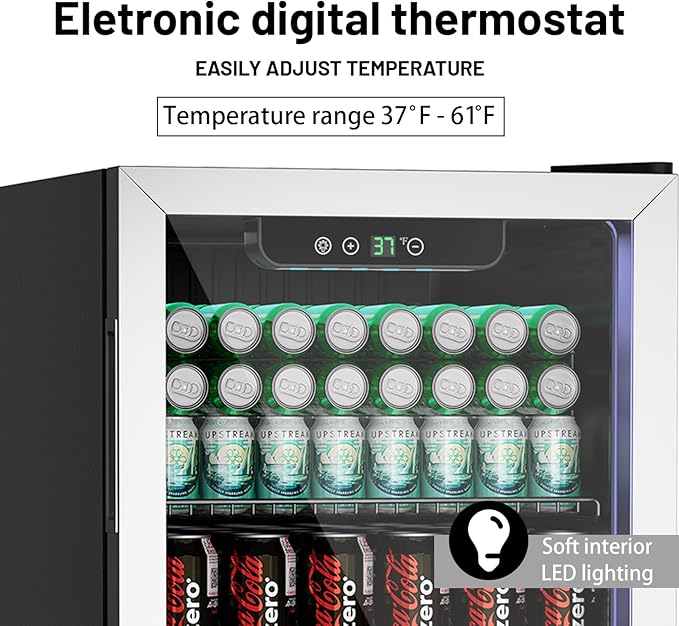 Beverage Refrigerator Cooler, 105 Can/3.0 Cubic Feet Mini Fridge with Glass Front Door, Digital Display Small Refrigerator with Adjustable Shelves for Soda, Beer or Wine