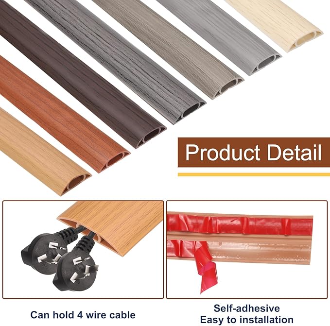 HARFINGTON 4ft Cord Cover Floor W0.6 x H0.33 Inner Channel PVC Hide Extension Cable Floor Wire Hider Wire Covers Protector for Prevent Cable Trips Cables Management, Wood Beige