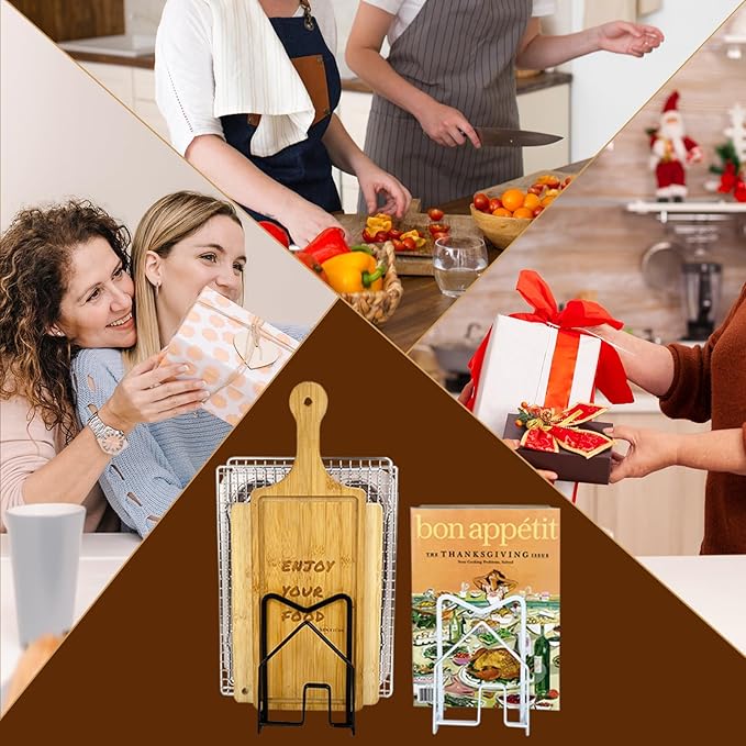 SUNFICON Cutting Board Rack Chopping Board Organizer Pot Pan Lids Holder Thin Bakeware Baking Tray Drying Display Stand Kitchen Countertop Cupboards Cabinet Office Sturdy Metal 4.92x5.7x8.47 in.White