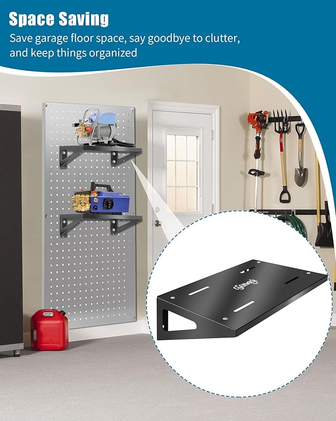 Heavy Duty Metal Pressure Washer Shelf, 20" x 12" Wall Mount Electric Pressure Washer Bracket Shelf, Fit for Garages Workshops Sheds