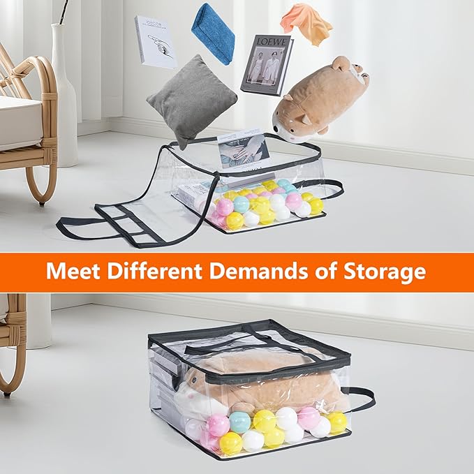 Budding Joy Clear Zippered Storage Bags for Clothes,40L Closet Organizers and Storage Containers Vinyl Moving Bag for Bedding, Linen, Blankets, Comforters, Clothing & Toys, Black, 2 Pack