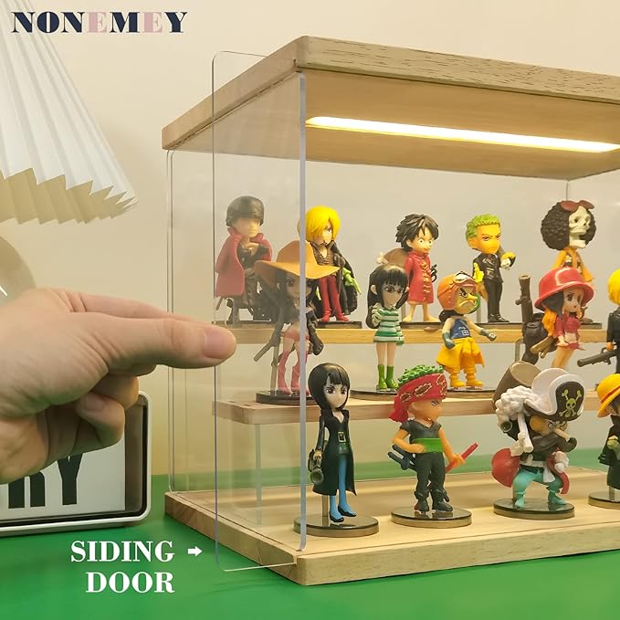 NONEMEY Clear Acrylic Display Case Stand with LED Light 2/3/4/5/6 Tier Storage Box Showcase Dustproof Organizer Box for Collectibles (2Tier 12*4*7inch)