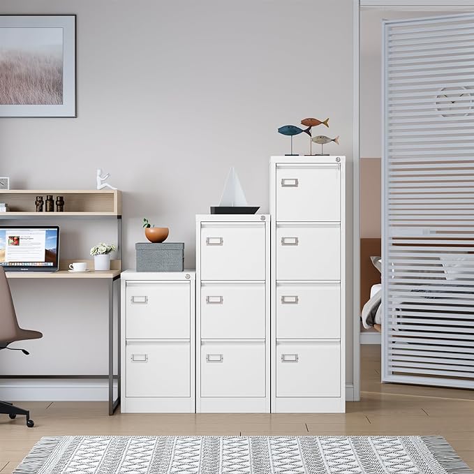 SISESOL 2 Drawer File Cabinet with Lock and Tag,Narrow Two Drawer Filing Cabinet,White Vertical Metal File Cabinets,Small Filing Cabinets for Home Office Fit Letter/A4/Legal Size File,Easy Assembly