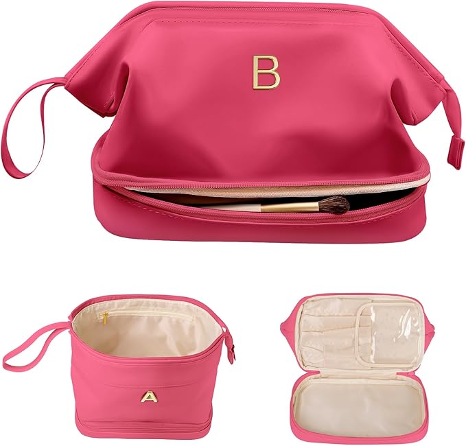 Monogrammed Gifts for Women, Makeup Bag for Women, Bridesmaid Engagement Gift for Her Travel Toiletry Bag Make Up Bag Pouch for Purse Bridal Shower Gifts for Wedding Bridesmaids Gift