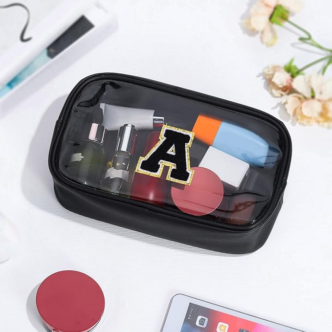 YOOLIFE Travel Toiletry Bag for Women, Black Clear Makeup Bag Cute Make Up Bag Cosmetic Bags Skin Care Makeup Bag Organizer Birthday Gifts for Women Teacher Mother Girlfriend Initial H