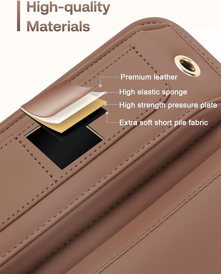 Premium Leather Car Seat Gap Filler Organizer, Universal Fit Accessories for Women/Men Interior, Center Console Organizer with Card Slots for Car, SUV, Truck (Brown, 1 Pack)