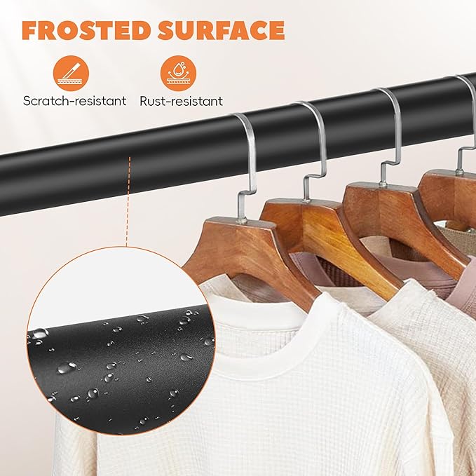 Closet Rod 50-87 Inches, Adjustable Heavy Duty Metal Black Closet Rods for Hanging Clothes 1.3 Inches Diameter for Wardrobes Laundry