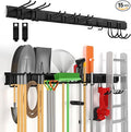 Wall Mount Tool Storage Rack, 15 PCS Heavy Duty Steel Yard Garden Tool Organizer, Garage Tool Organizer Wall Mounted Storage System Hold Up to 550lbs, with 2 Extension Cord