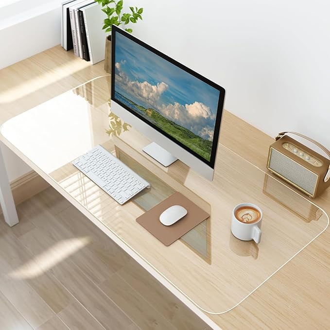 Clear Desk Mat, Non-Slip PVC Desk Protector Mat with Round Edge, Heat Resistant & Waterproof Clear Desk Writing Mat for Home and Office (23.6"*11.8")