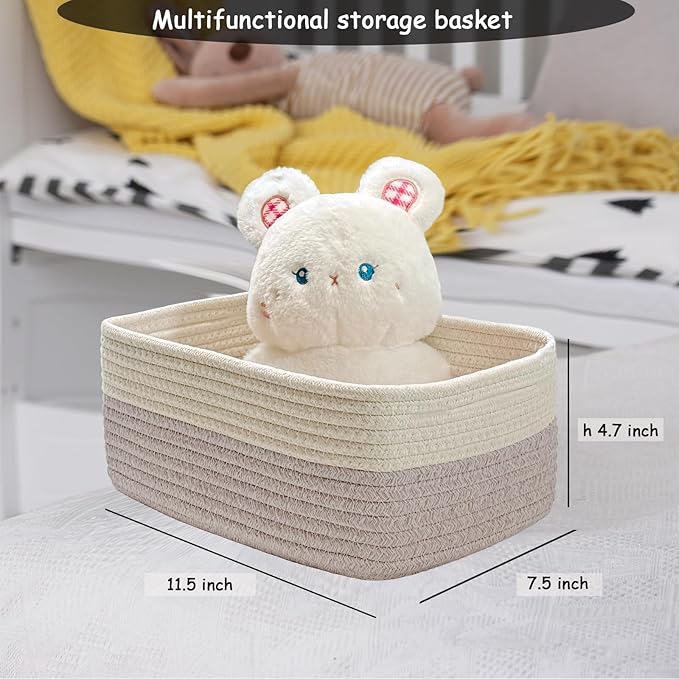 COMFY-HOMI 11.5"x7.5"x4.7" Storage Baskets for Organizing | Cotton Rope Woven Basket | Toy Storage Bin Box | Basket for Shelves, Closet Organizer Bin, Decorative Closet Shelf, 3 Pack, Beige brown