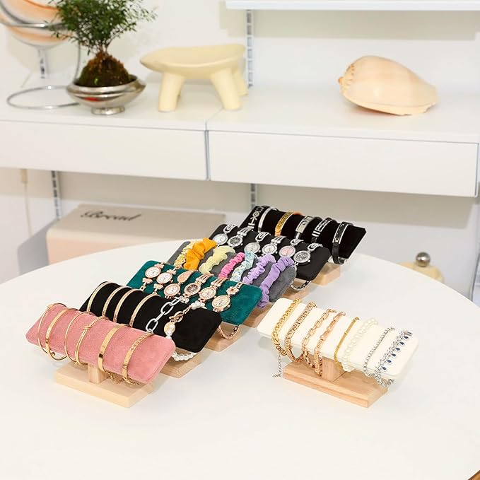 Wooden Watches Display Tower Base Watch Neck Bracelet Organizer Rack Bangle Scrunchie Headband Showcase Tower Black Suede