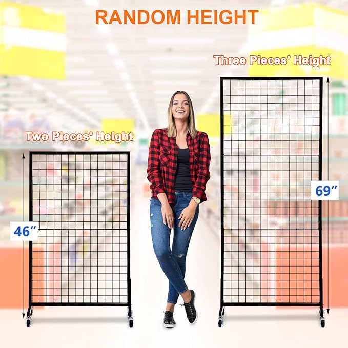 Eastern Tree Grid Wall Panels, Gridwall Panels Stand with T-Base, Black Wire Grid Wall Panel Display with Wheels, Craft Fair Display Rack, Retail Display, 2 Packs 2.5'x 6', Extra More 20 Pieces Hooks