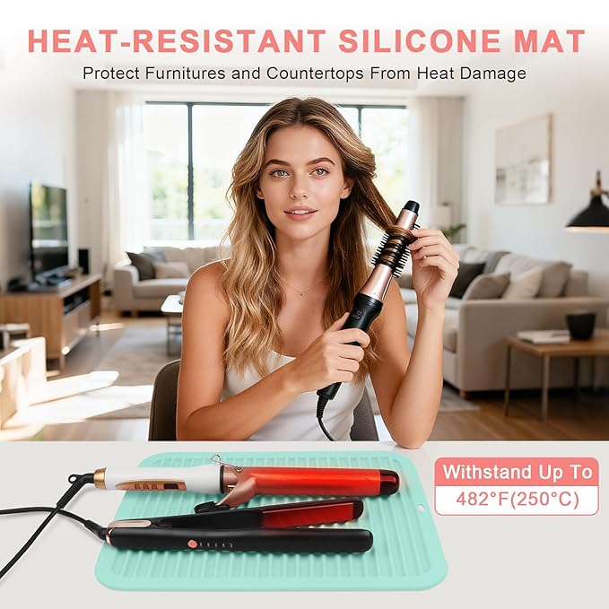 AMIJEAL Oversize Silicone Heat Resistant Mat for Hair Tools, Curling Iron Flat Iron Hair Straightener Holder Mat, Portable Hot Tools Sleeve Pad for Travel Vanity Salon(14.2" x 11.0")