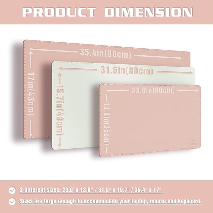K KNODEL Desk Mat, Blotter, Dual-Sided Office Desk Pad, Waterproof Desk Mat for Desktop, Desk Blotters, PVC Leather Pad Protector (Pink, 35.4" x 17")