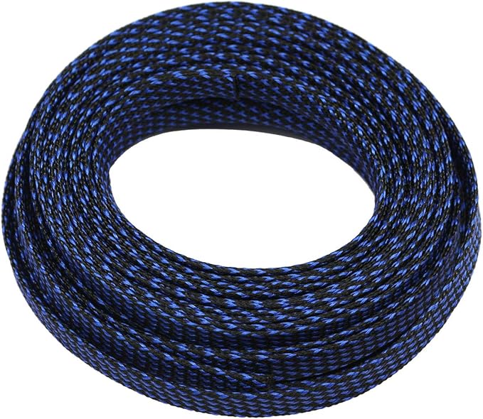 30ft PET Expandable Sleeving Wire Cable Sleeve (1/3", Blue&Black)