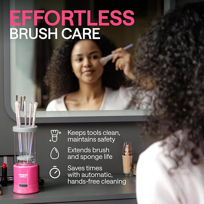 3-in-1 Electric Makeup Brush Cleaner & Dryer – Automatic Washer, Fast Air-Dry & Holder Stand – Cleans Brushes & Sponges, Portable Wireless USB-Rechargeable, Gentle on Bristles, Vanity & Travel Device