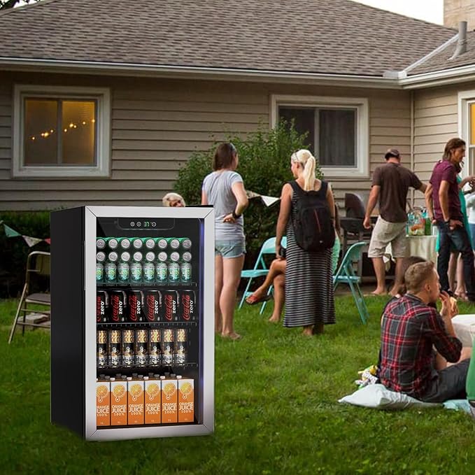 Beverage Refrigerator Cooler, 105 Can/3.0 Cubic Feet Mini Fridge with Glass Front Door, Digital Display Small Refrigerator with Adjustable Shelves for Soda, Beer or Wine