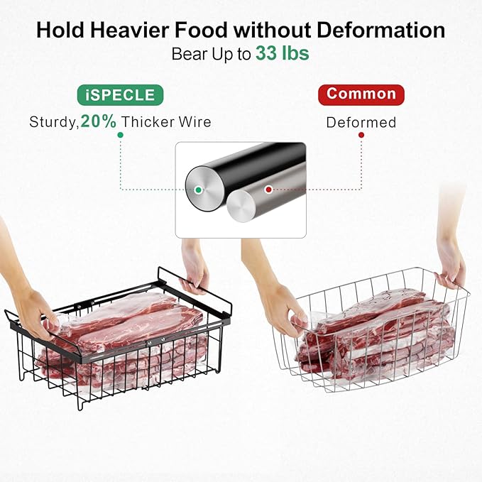 iSPECLE Large Expandable Freezer Organizer Bins - 4 Pack Chest Freezer Organizer Bins, for 10 to 20 Cu.FT Deep Freezer, 1 Hanging Basket and 3 Stackable Freezer Bins, Black