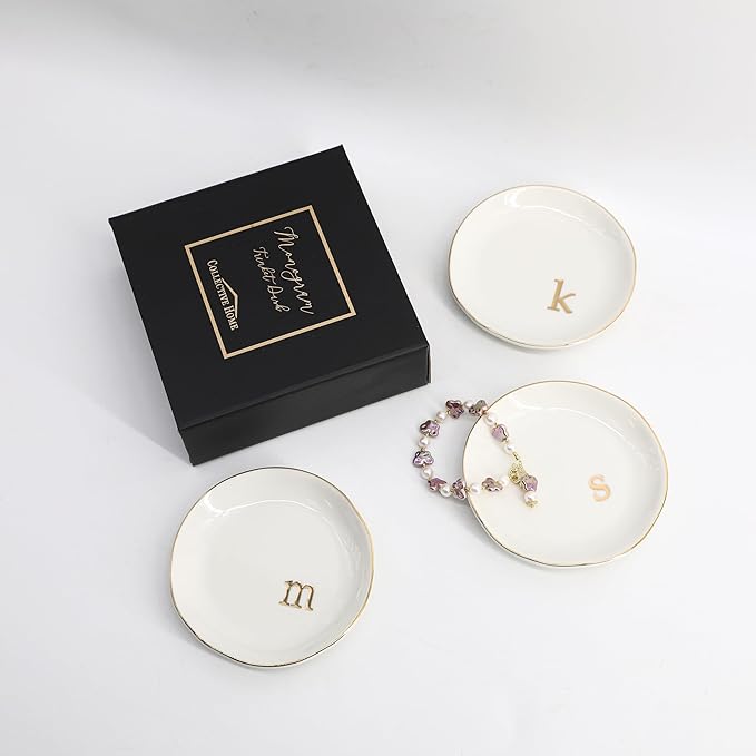 COLLECTIVE HOME - Ceramic Jewelry Tray, Decorative Trinket Dish for Rings Earrings Necklaces Bracelet Watch Keys, Birthday Mother's Day Christmas Gift for Women, 4.75", Glossy (k)