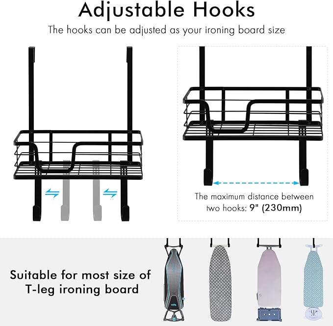 KES Ironing Board Hanger Over The Door Ironing Board Holder T Shape Fit for 1 3/8 Doors Matte Black, HIR500A-BK