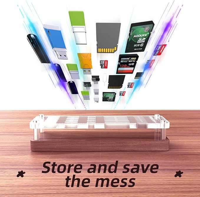 29 Slots Wooden Memory Card Case for Micro TF, USB Flash Drive, and SD Cards - Carrying Case With Screwdriver and Cell Phone Card Removal Pin Holder Desk-02MY