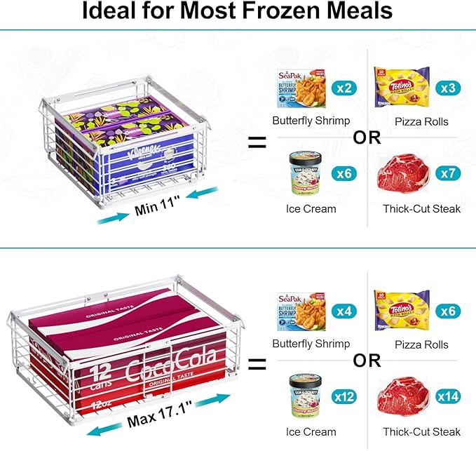 iSPECLE Freezer Organizer Bins - Fit 10 to 20 Cu.FT Deep Freezer, 4 Pack Expandable Stackable Large Chest Freezer Organizer Bins Sort Food, Easily Get Food from Bottom Better Ventilation, White